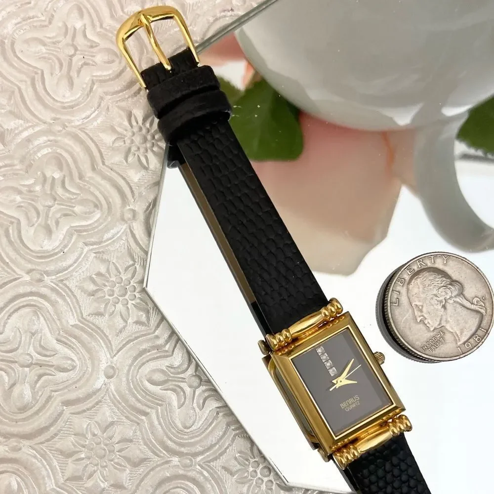 Vintage Benrus Diamond Accented Dial Dress Watch with Leather Strap